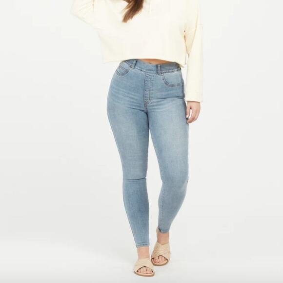 SPANX Ankle High Rise Skinny Jeans Vintage Wash Sz L Petite {VV35} - Picture 1 of 6